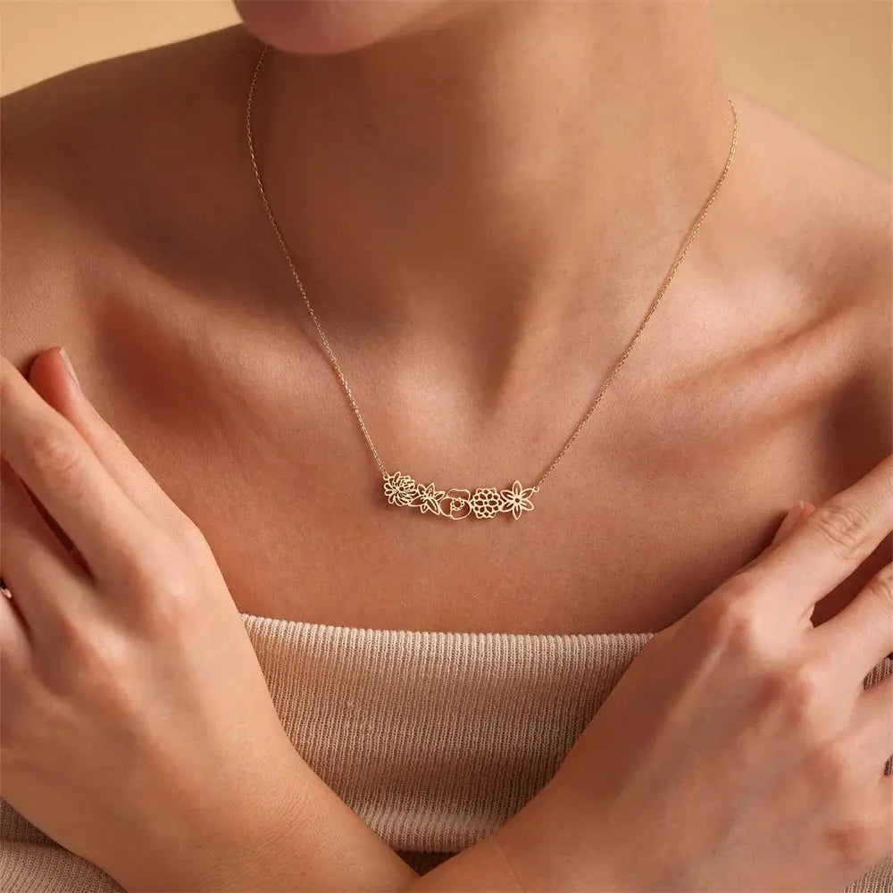 Personalisierte Halskette mit Blumen des Geburtsmonats ErinnerungSchmuck