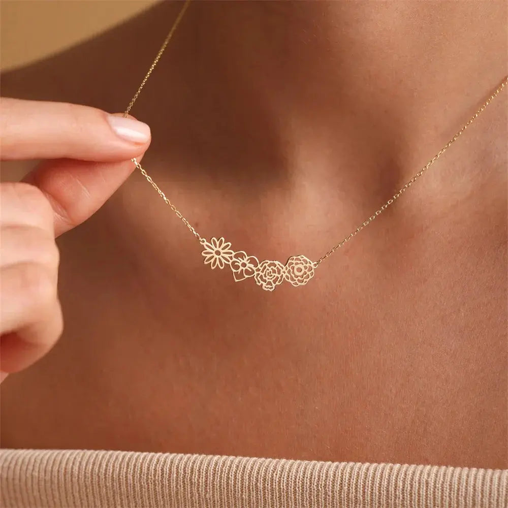 Personalisierte Halskette mit Blumen des Geburtsmonats  ErinnerungSchmuck